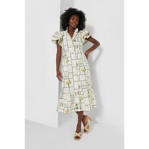 Tuckernuck Cream/Multicolor Floral Print Short Sleeve Shirt Dress Scalloped Hem